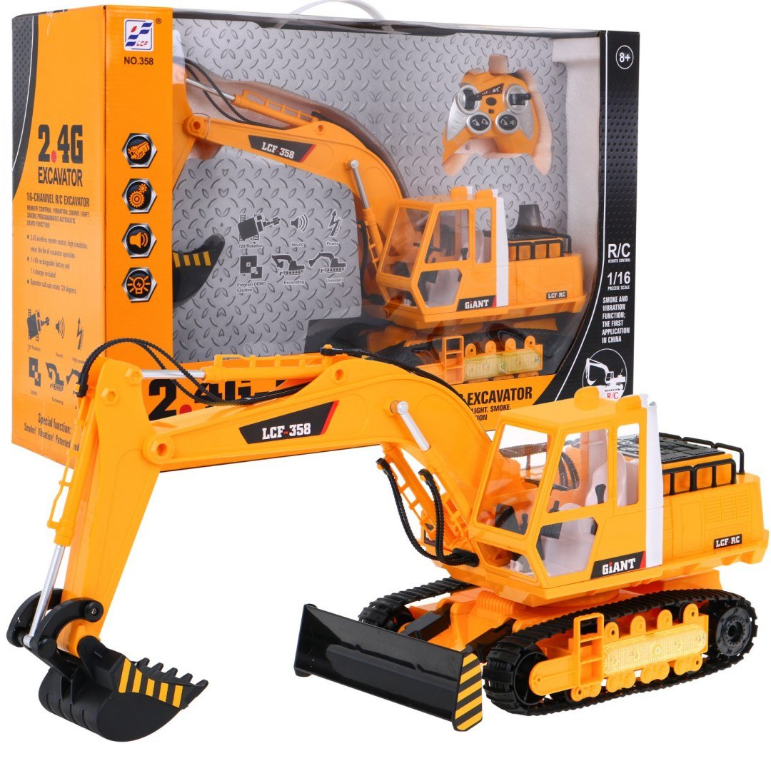 1:16 R/C ekskavaator 2.4G suitsufunktsiooniga
