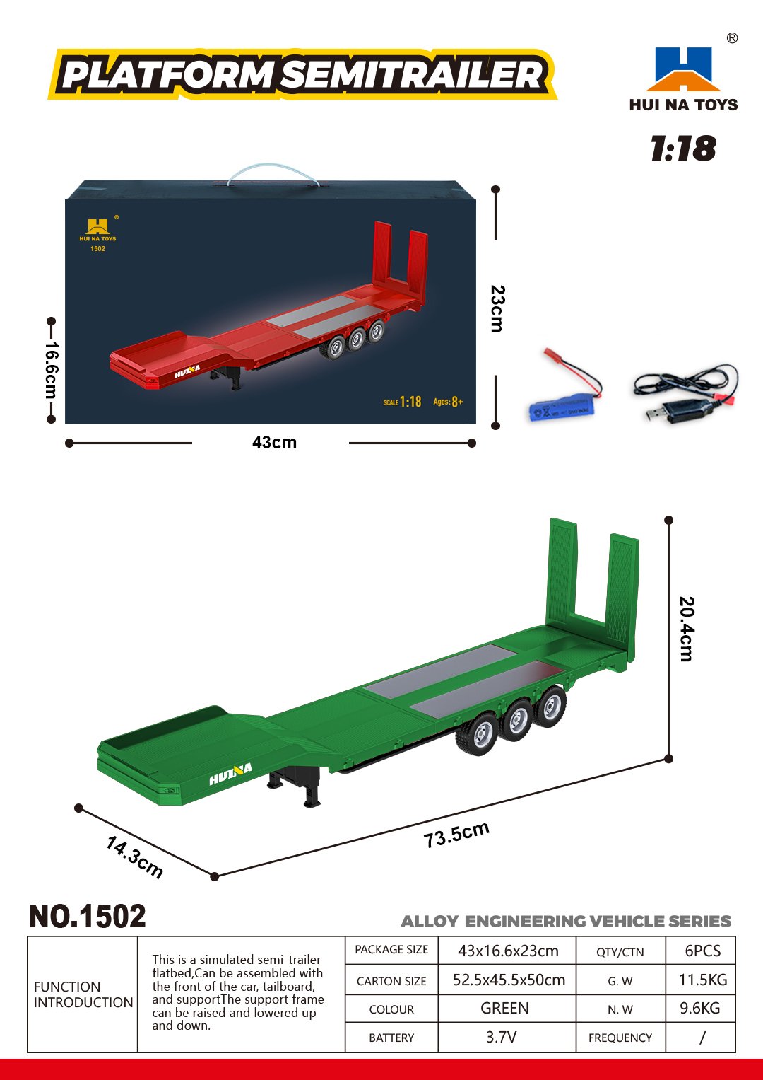 1:18 mõõtkavas roheline poolhaagisega veoauto