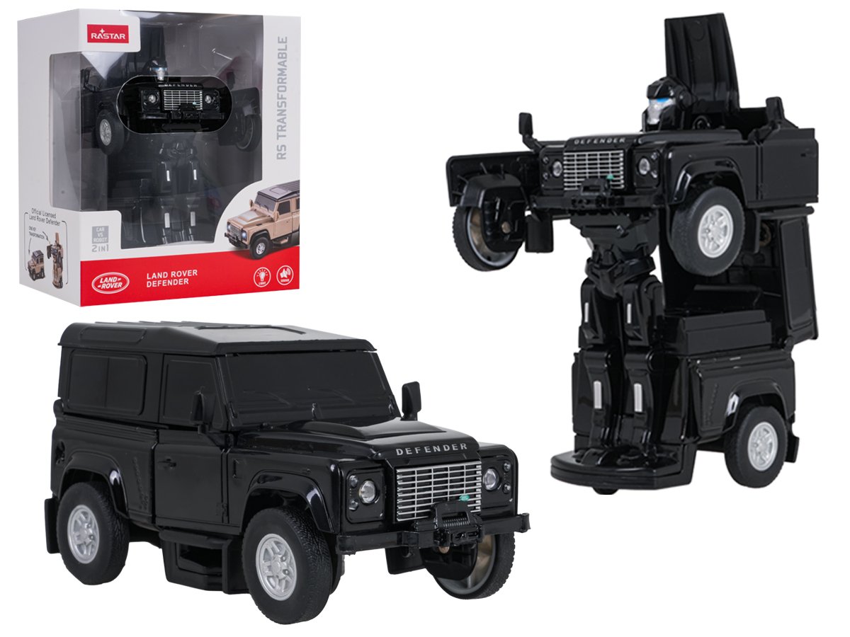 1:32 Scale 2-in-1 Car/Robot Land Rover Defender, Black, RASTAR