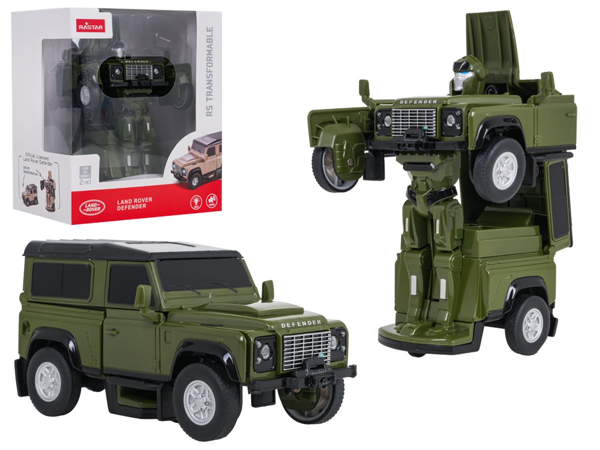 1:32 mõõtkavas 2-ühes auto/robot Land Rover Defender, roheline, RASTAR