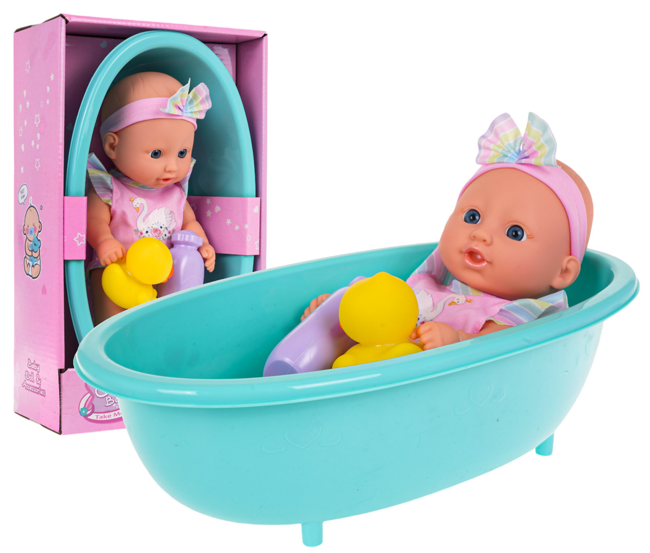 Baby doll with bathtub + accessories
