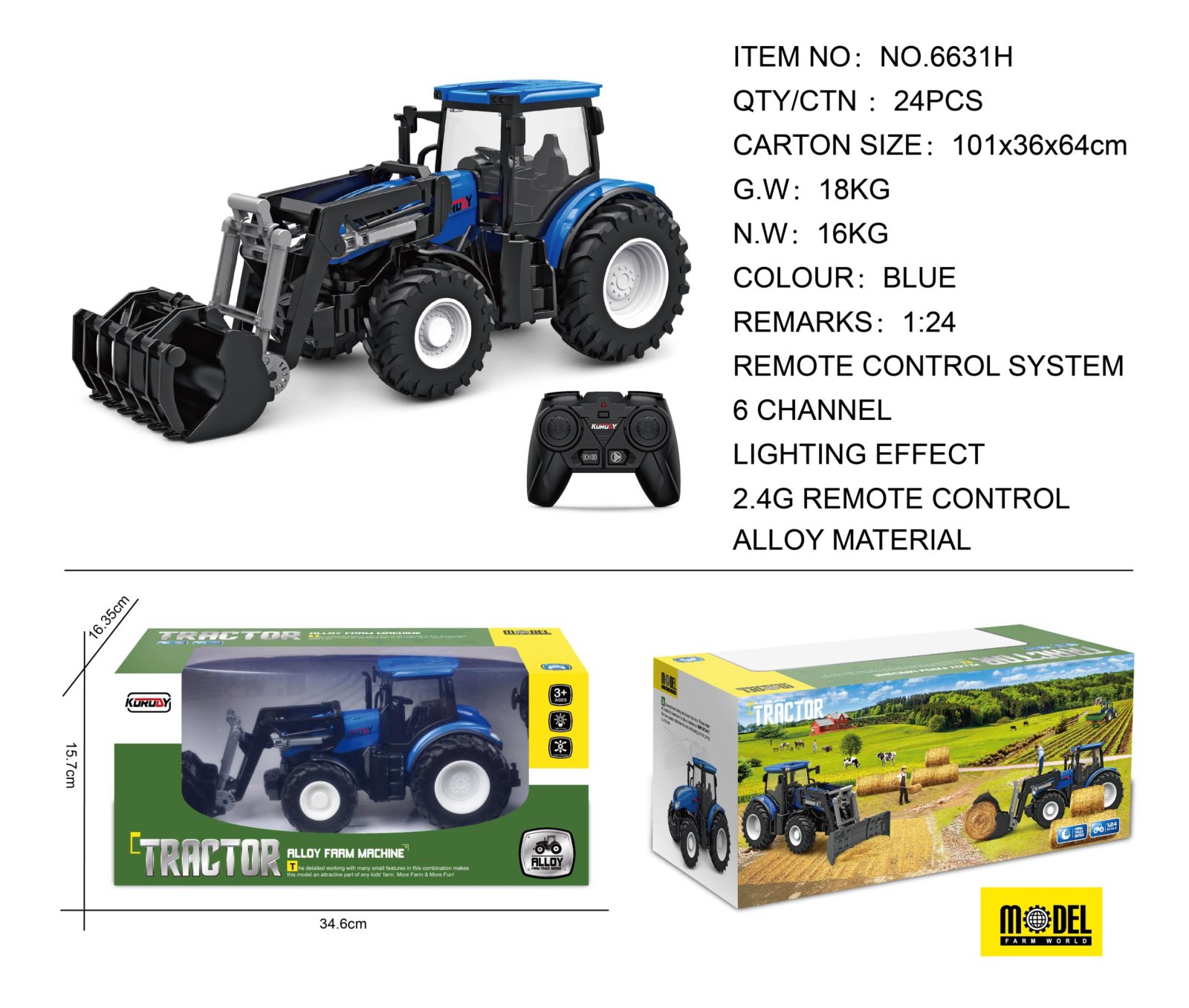 Sinine R/C traktor püüdjaga