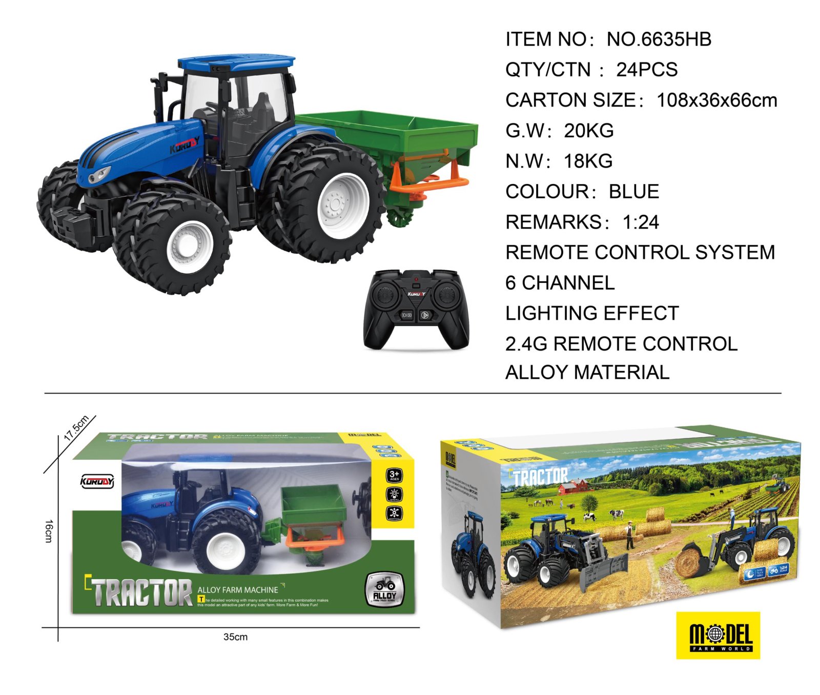 Sinine R/C traktor külvikuga