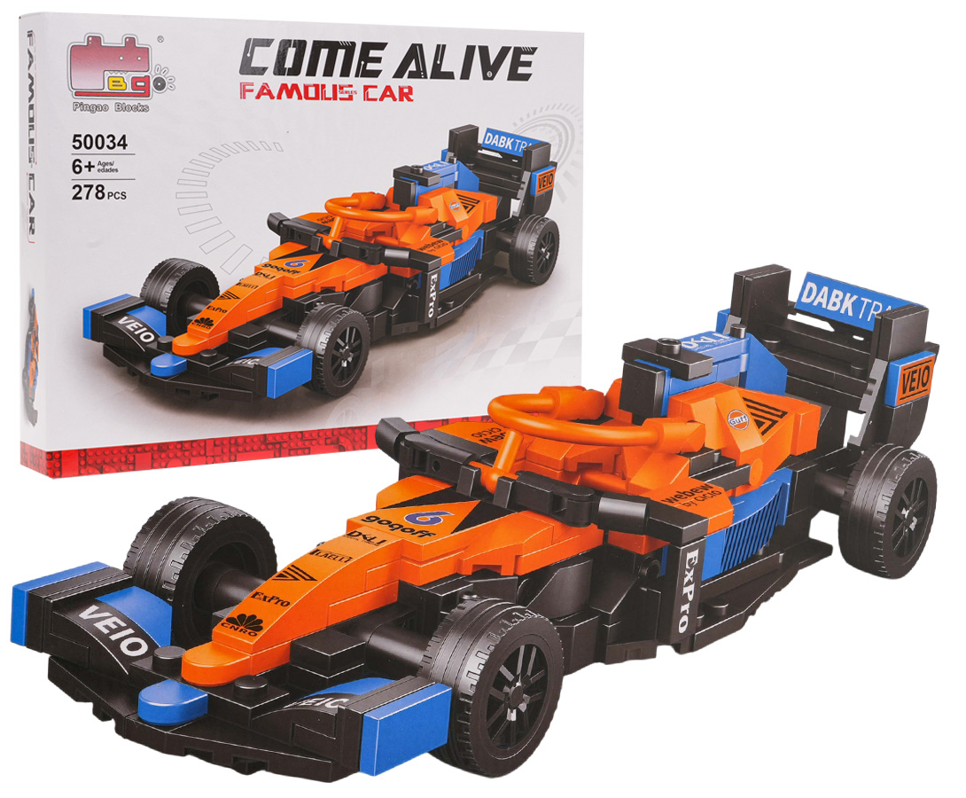 F1 võidusõiduauto klotsikomplekt, oranž, 278 tk