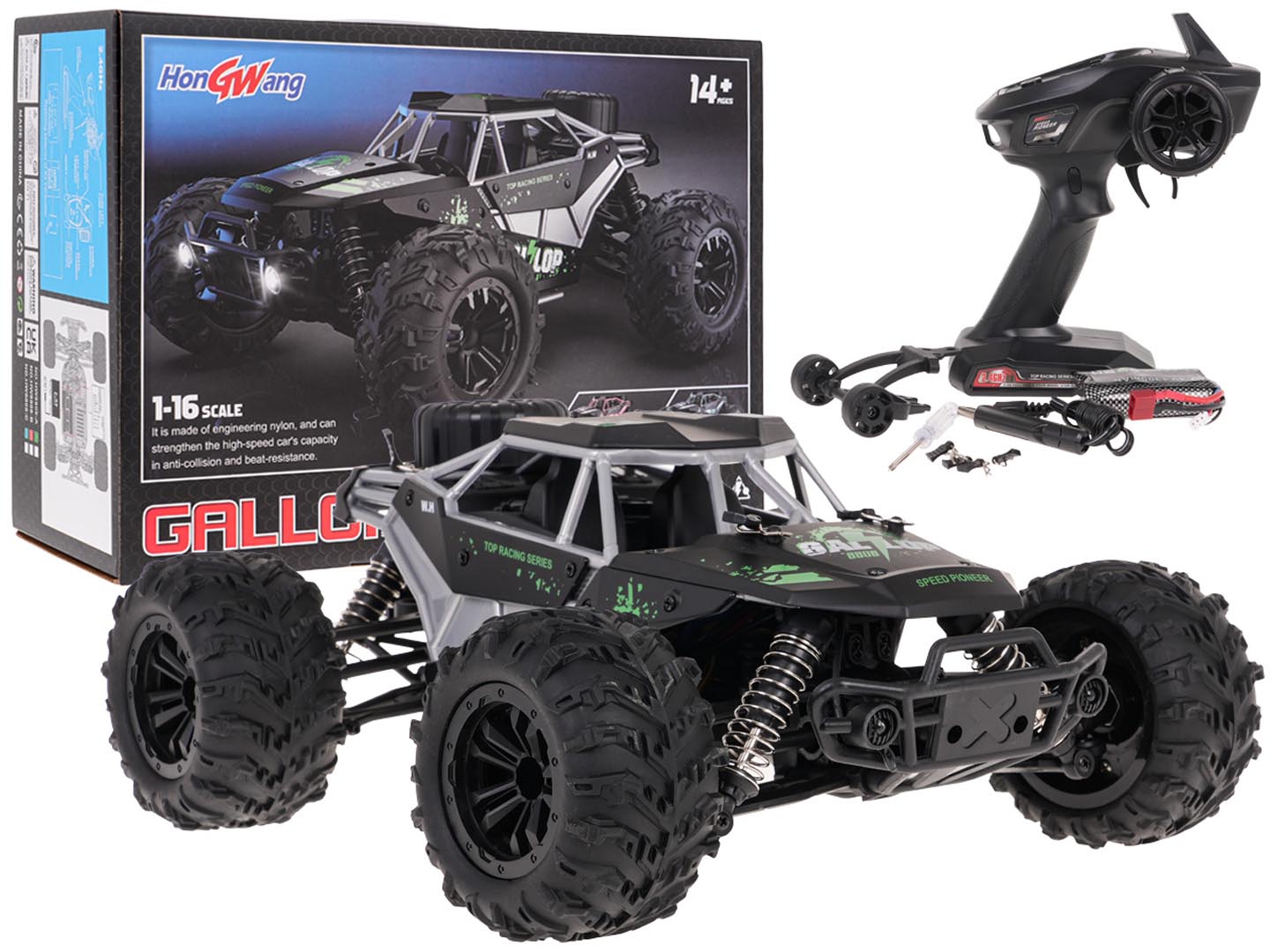 Crawler-maastur GALLOP 1:16 R/C, roheline