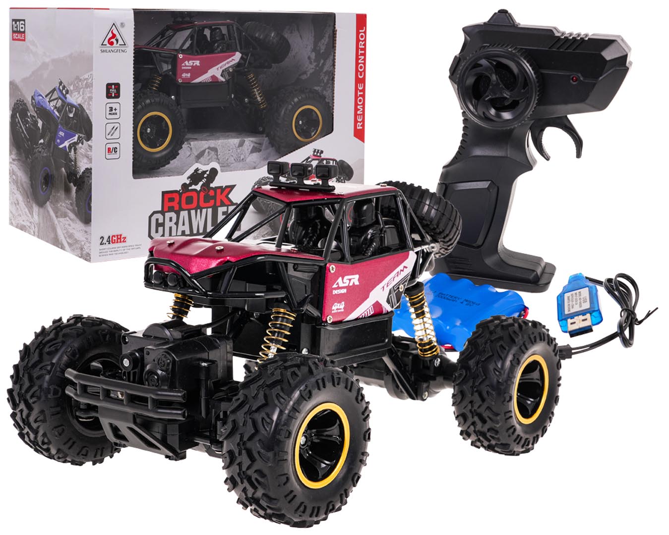 Ronimisauto MONSTER ROCK raadioteel juhitav 1:16 punane