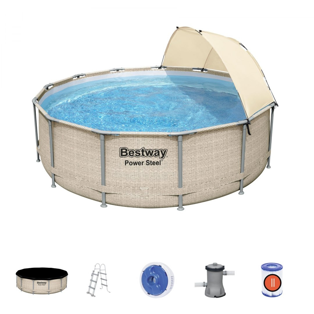 Karkassbassein päikesekaitsega 13FT 396x107 cm Power Steel BESTWAY