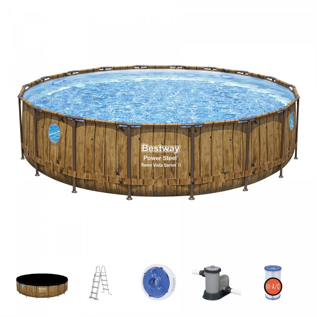 Teraskarkassbassein 549 x 122 cm Power Steel BESTWAY