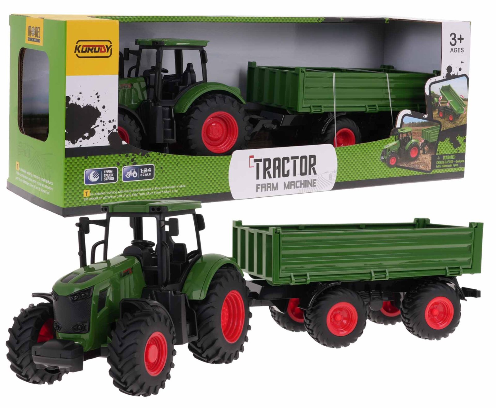 Roheline traktor haagisega