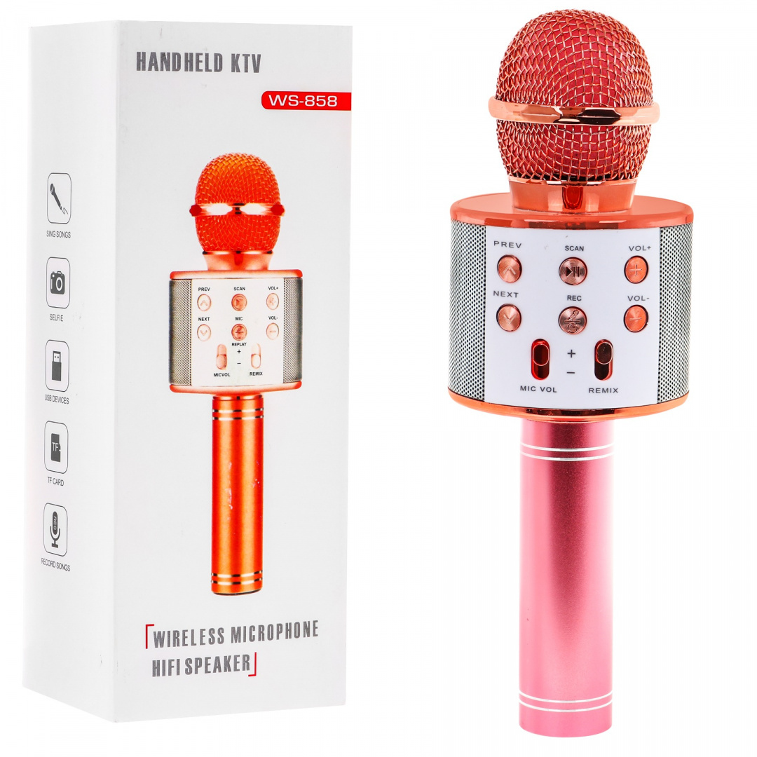 Karaokemikrofon roosakuldse kõlariga