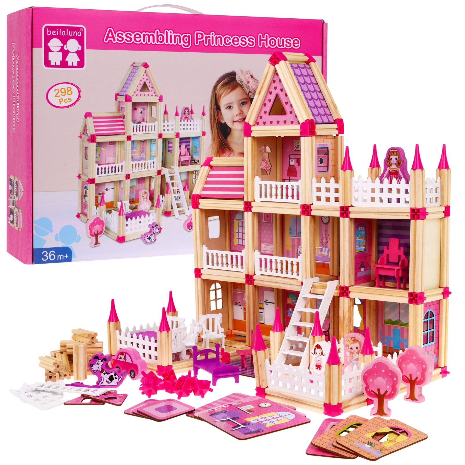 MEGA puidust majake 268 el roosa