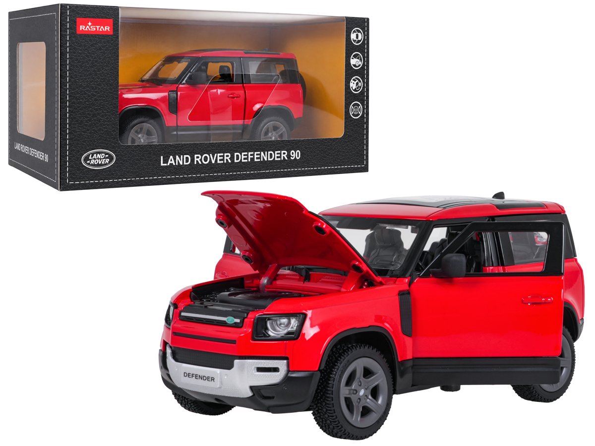 Metalliauto 1:24 Land Rover Defender 90 punainen RASTAR