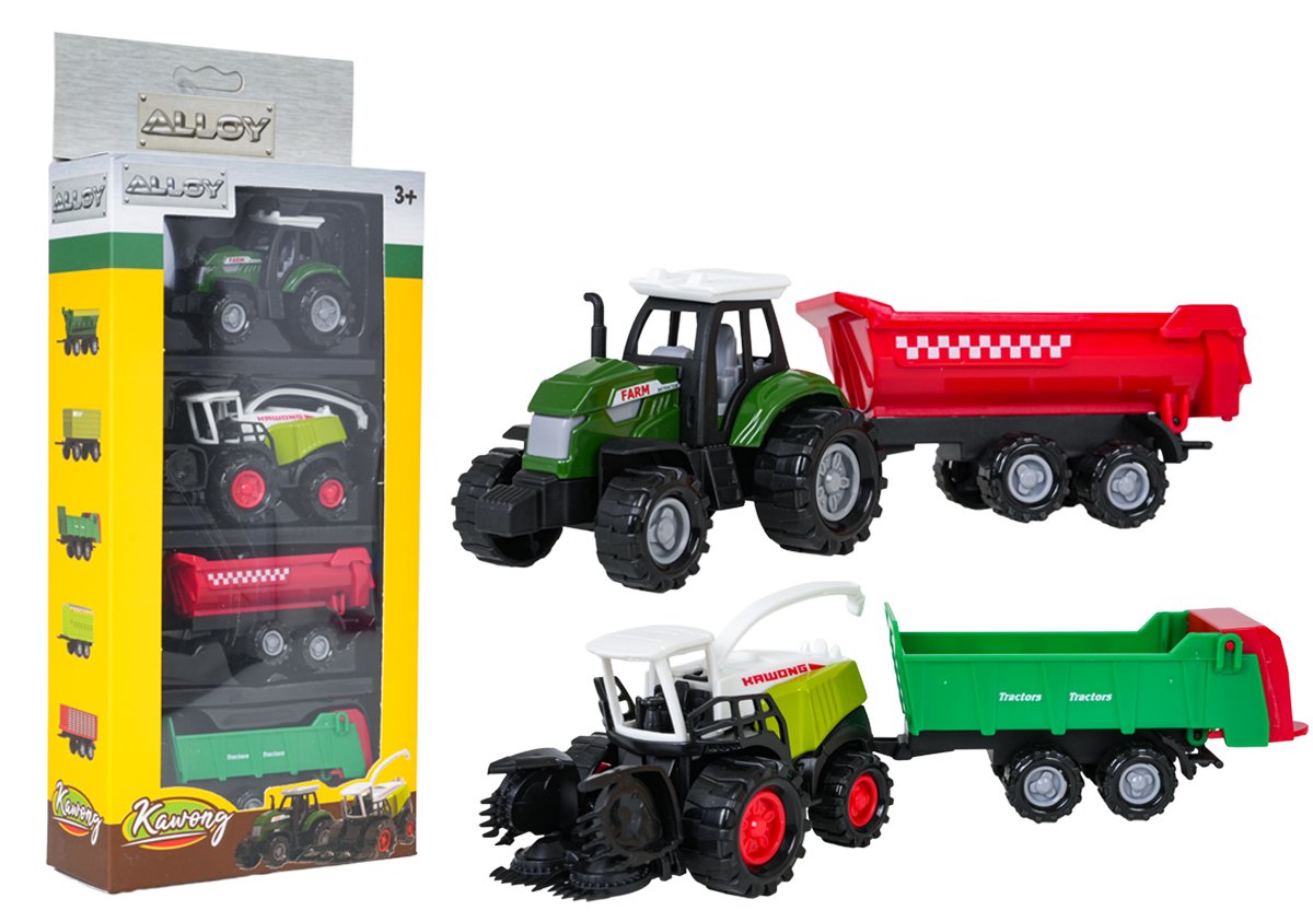 Metal Tractor and Harvester Set + Trailers