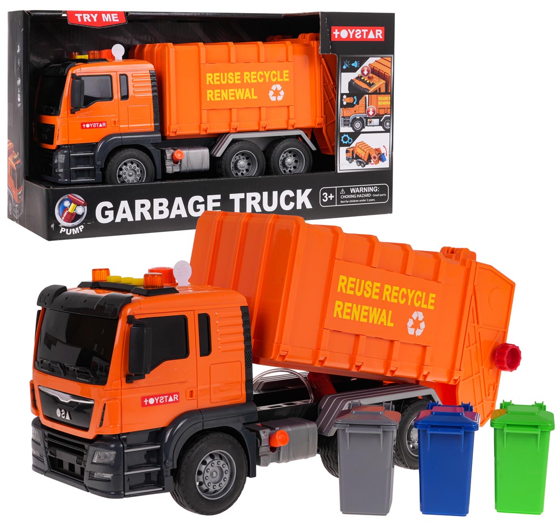 Oranž prügiauto helifunktsiooniga + tarvikud