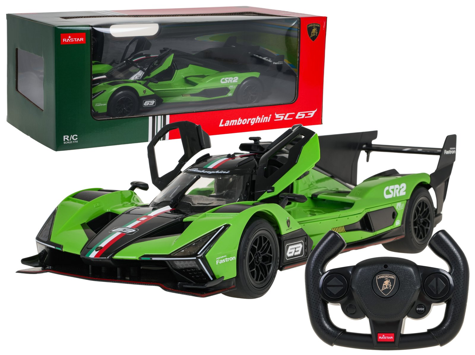Radio-ohjattava auto 1:14 Lamborghini SC63 vihreä RASTAR