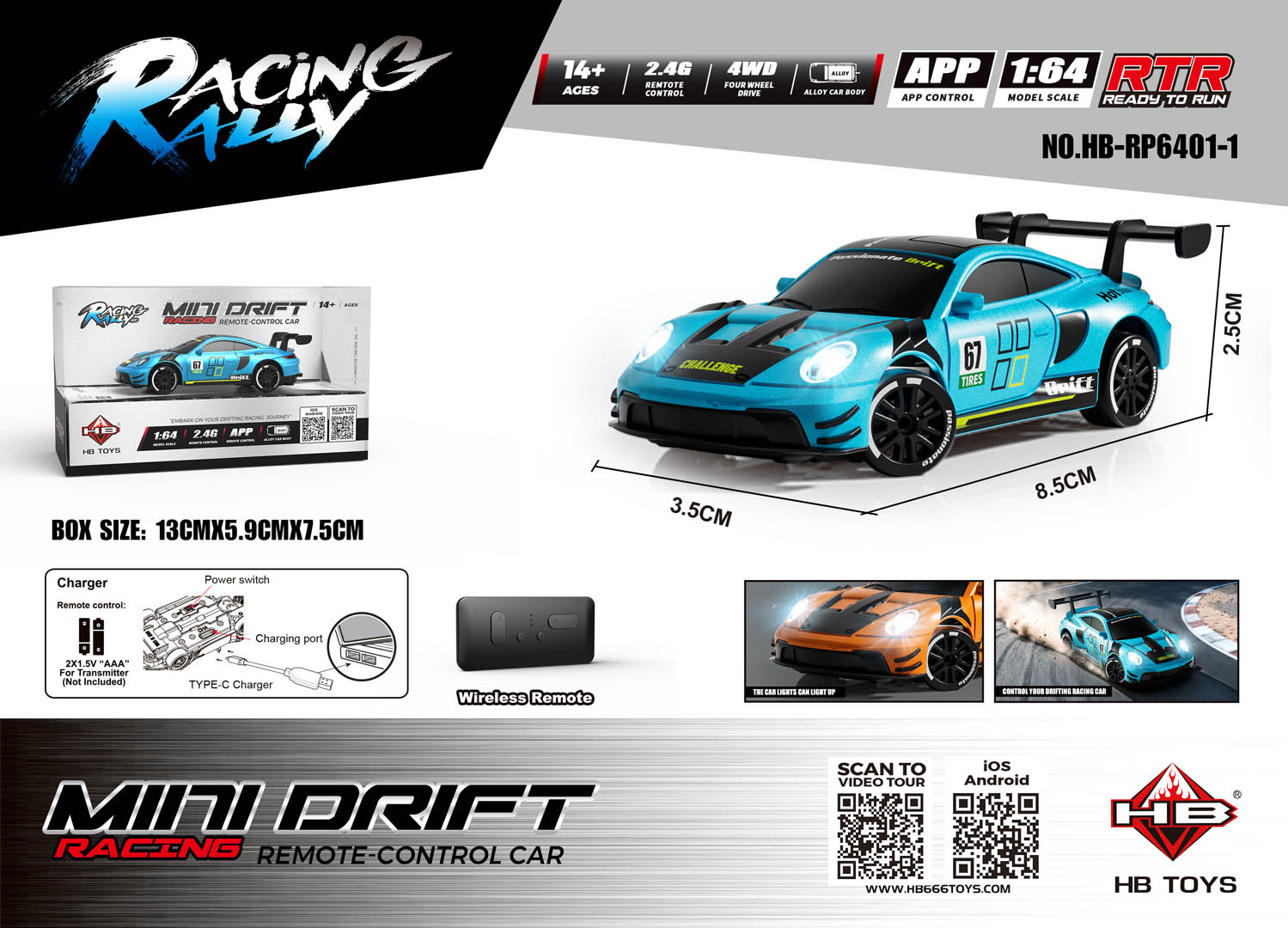 R/C auto MINI Drift 1:64 SmokeRacer Sinine
