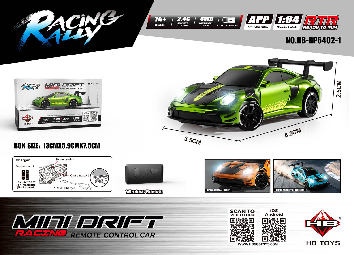 R/C auto MINI Drift 1:64 SmokeRacer Roheline