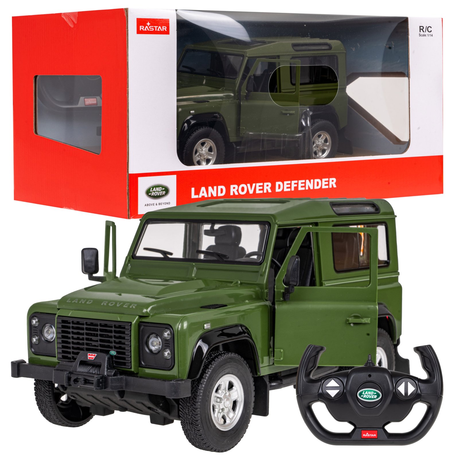 Raadioteel juhitav auto Land Rover Defender 1:14 RASTAR roheline