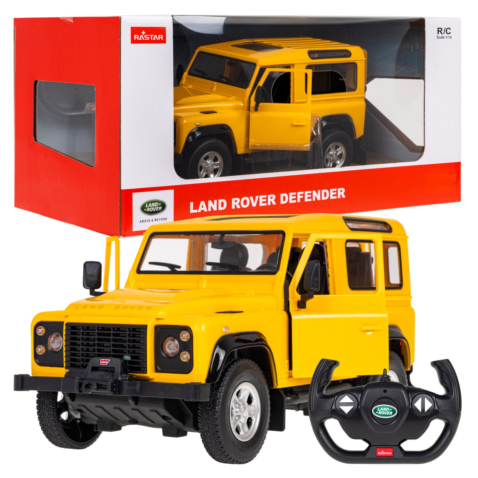 Raadioteel juhitav auto Land Rover Defender 1:14 RASTAR kollane