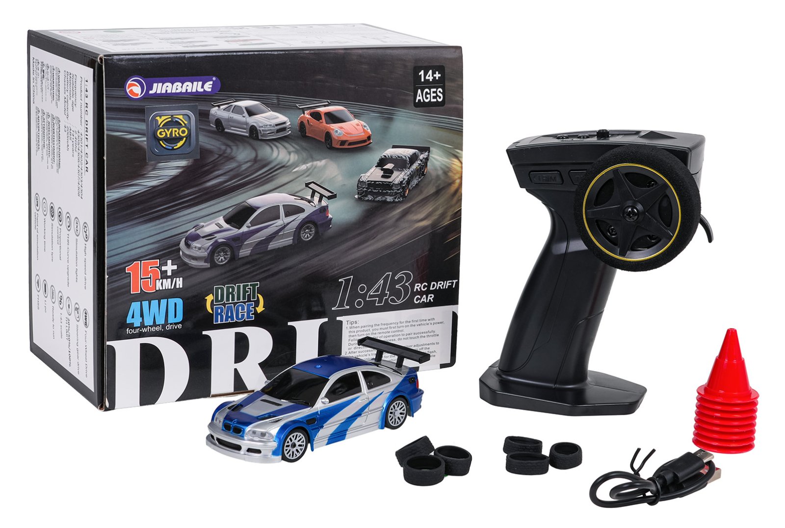 R/C driftiauto 1:43 sinine + tarvikud