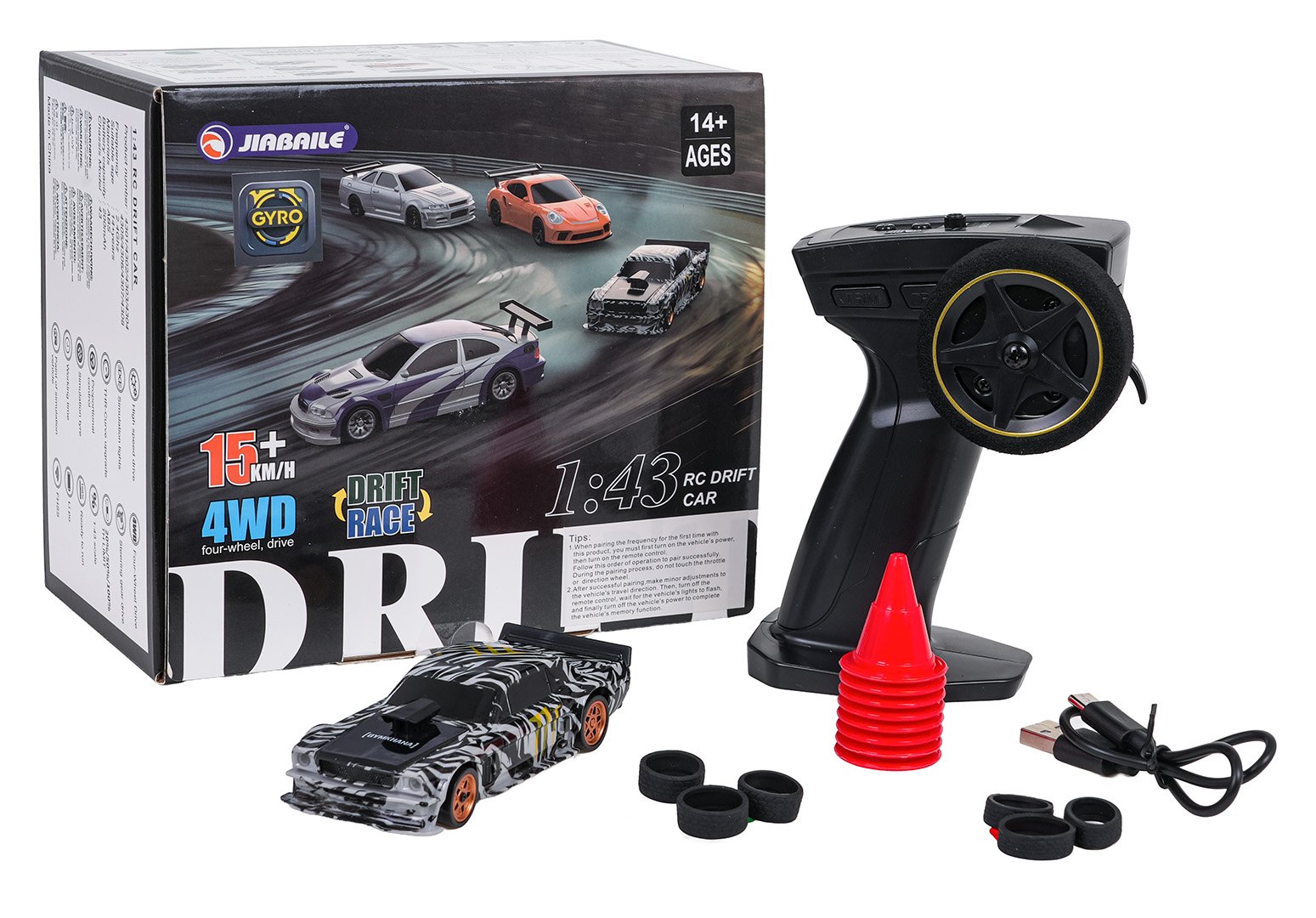 R/C driftiauto 1:43 roheline + tarvikud