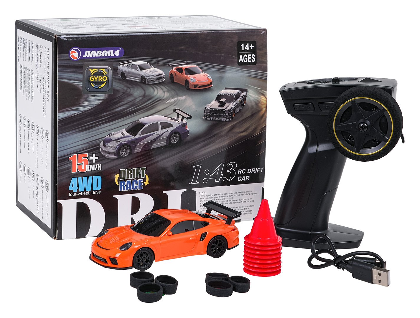 R/C driftiauto 1:43 oranž + lisatarvikud