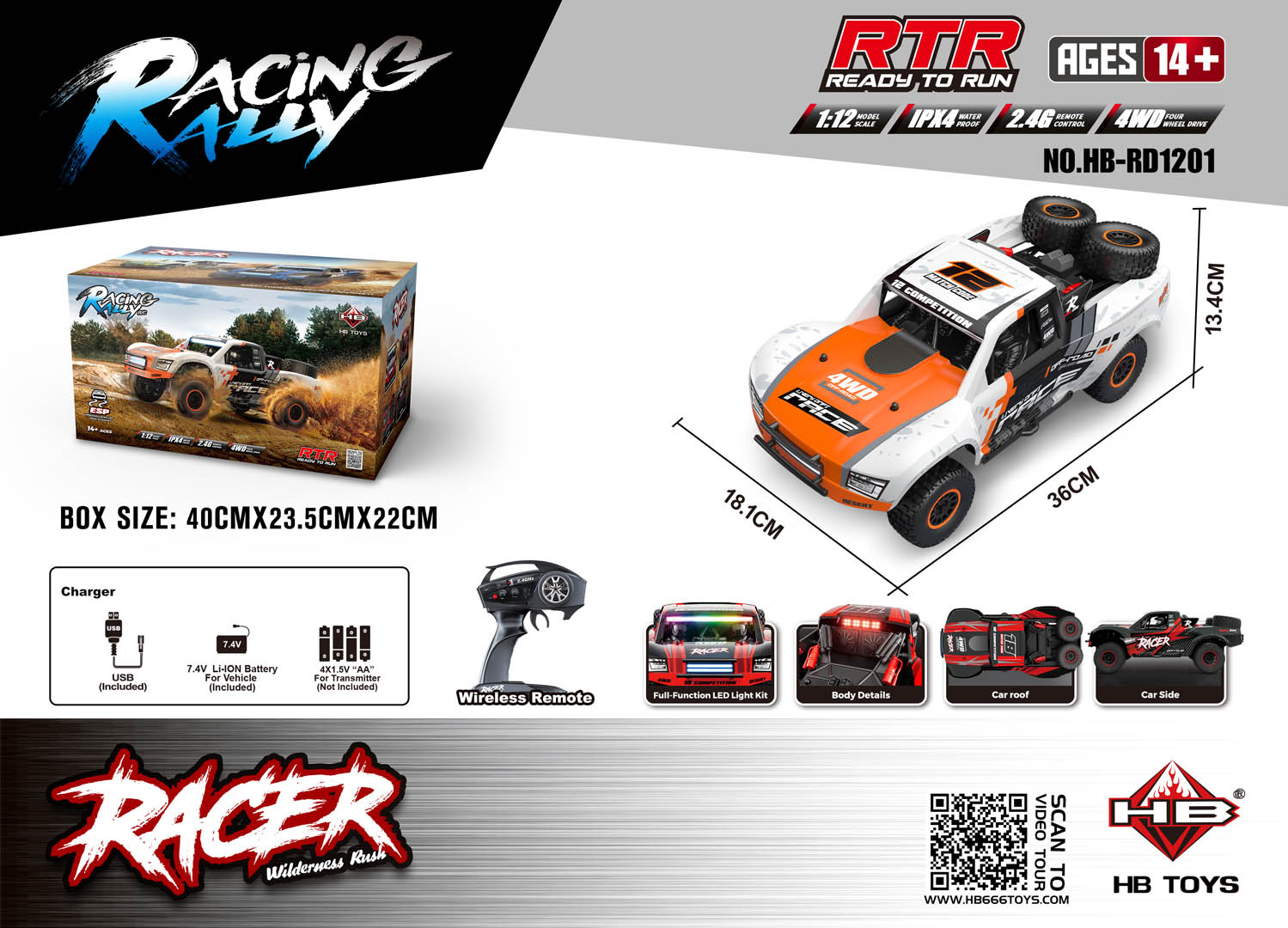 R/C maastur RACE 12 1:12 Valge ja oranž