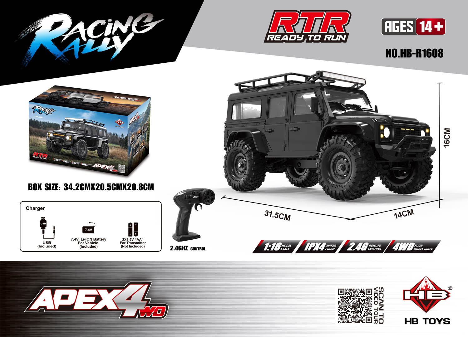 R/C maastur RTR APEX 4 1:16 Must