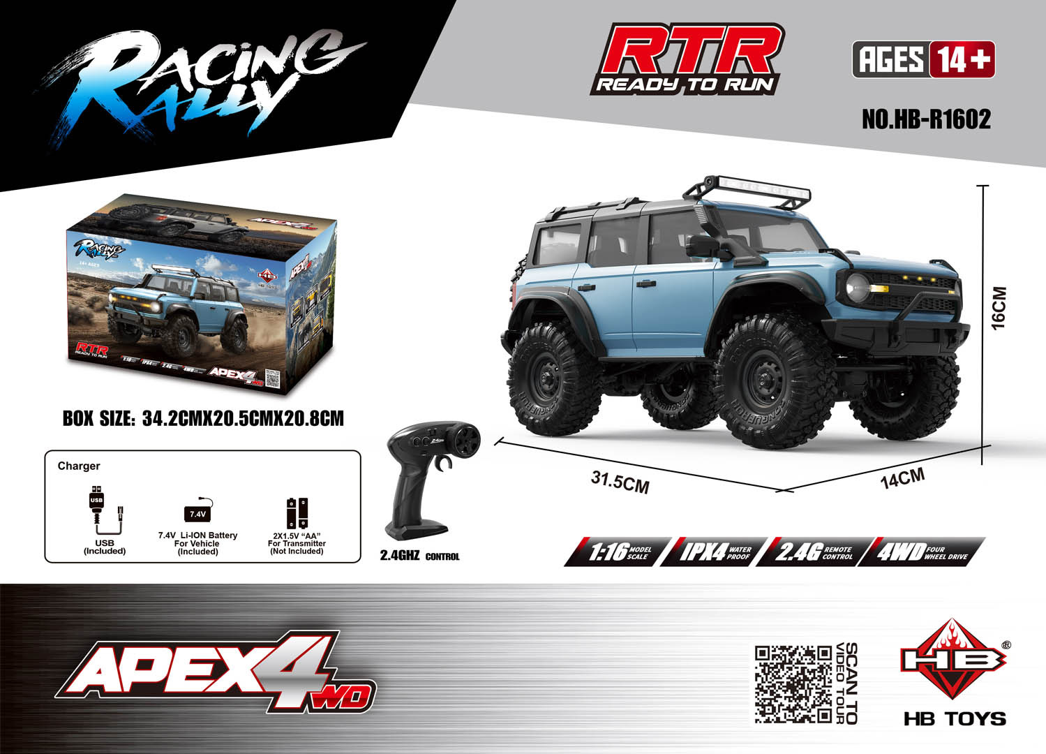 R/C maastur RTR APEX 4 1:16 Sinine