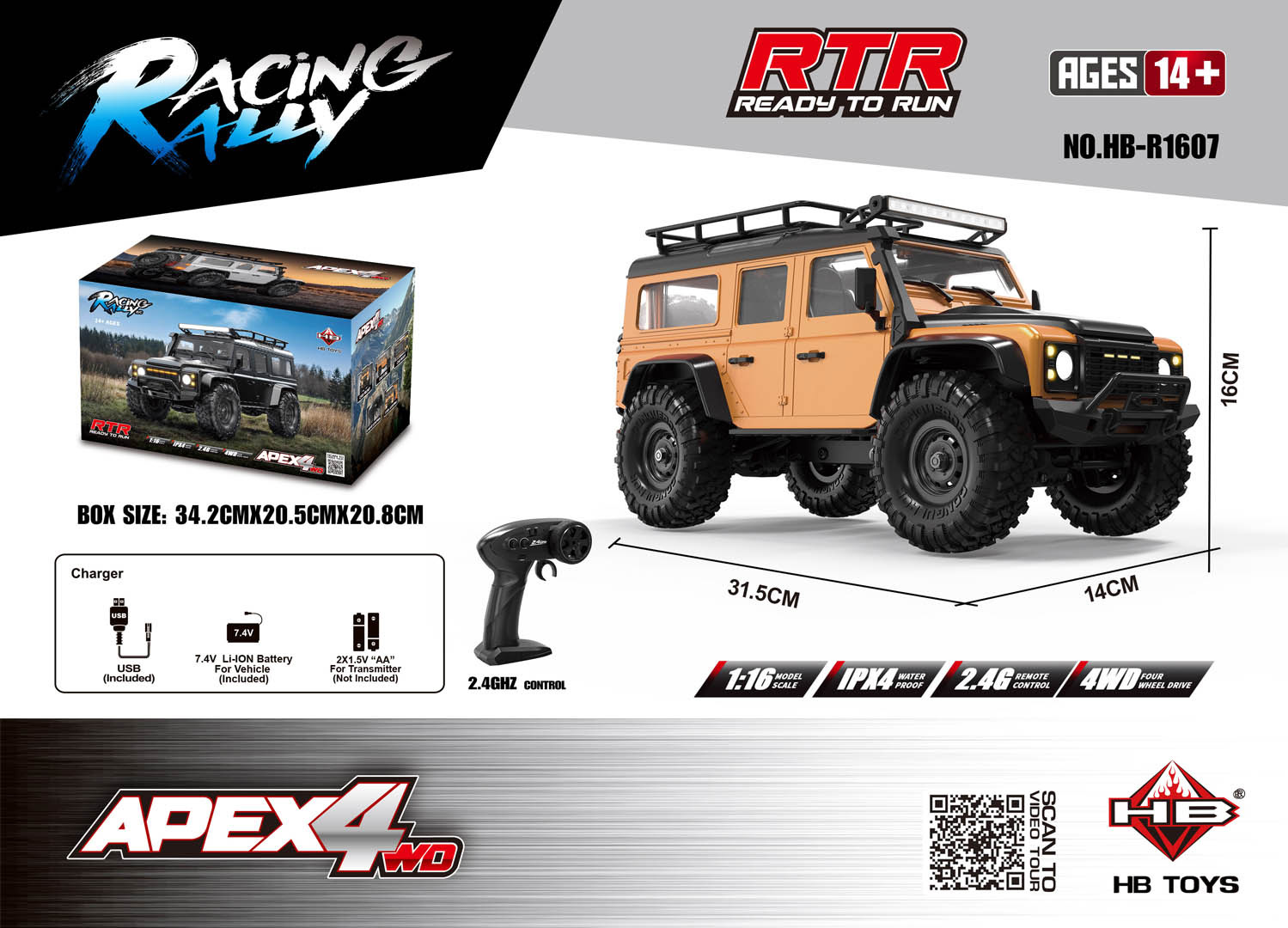 R/C maastur RTR APEX 4 1:16 Oranž
