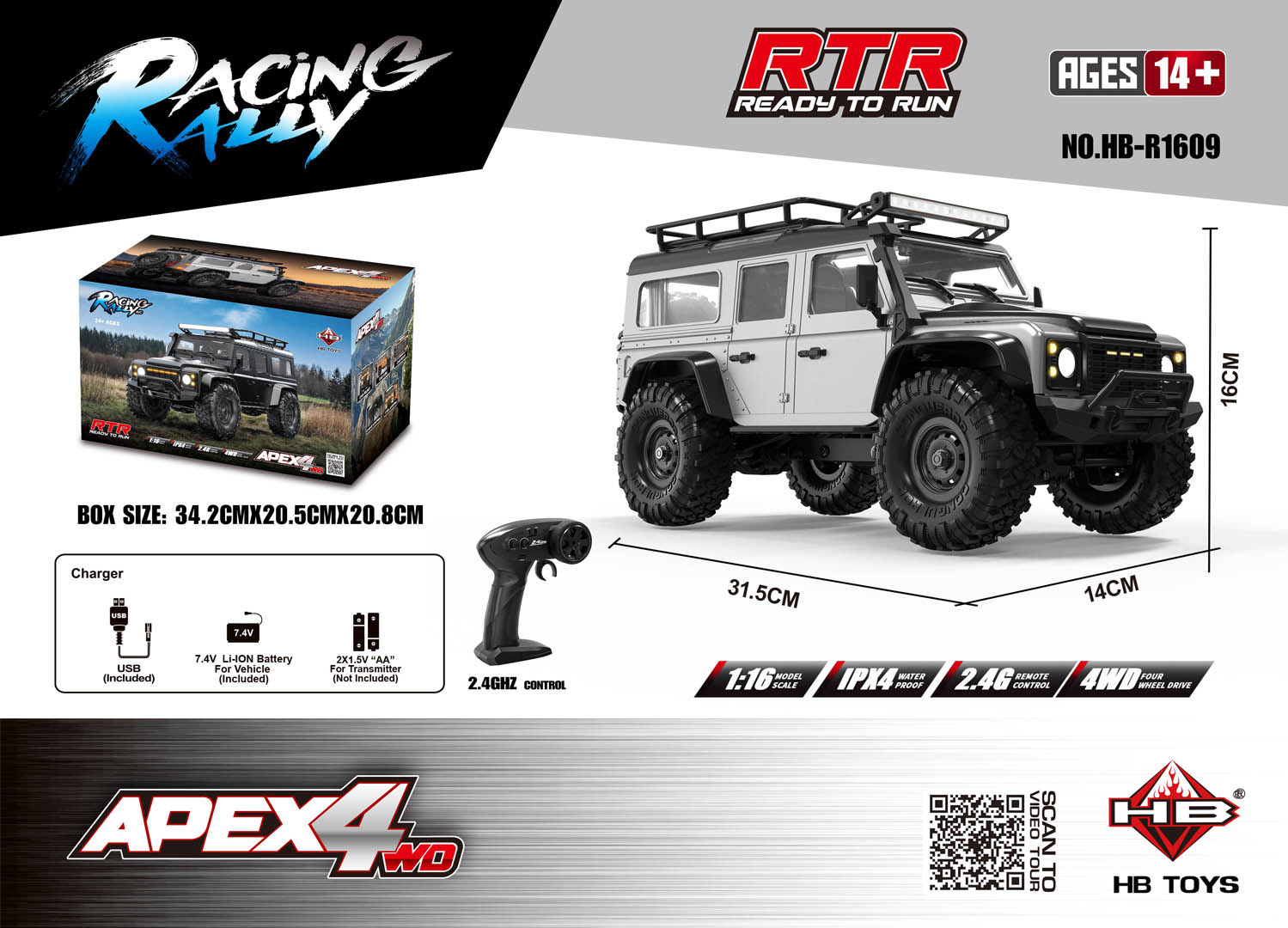 R/C maastur RTR APEX 4 1:16 Valge