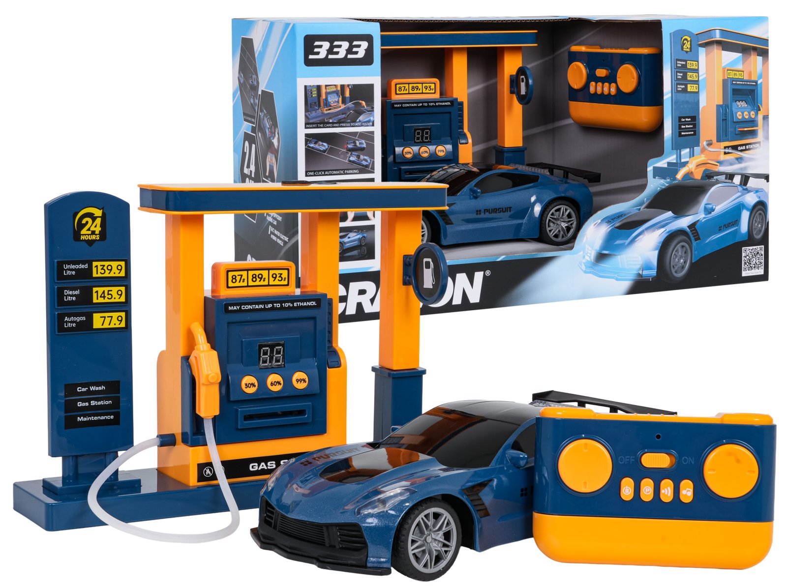 R/C urheiluauto + huoltoasema