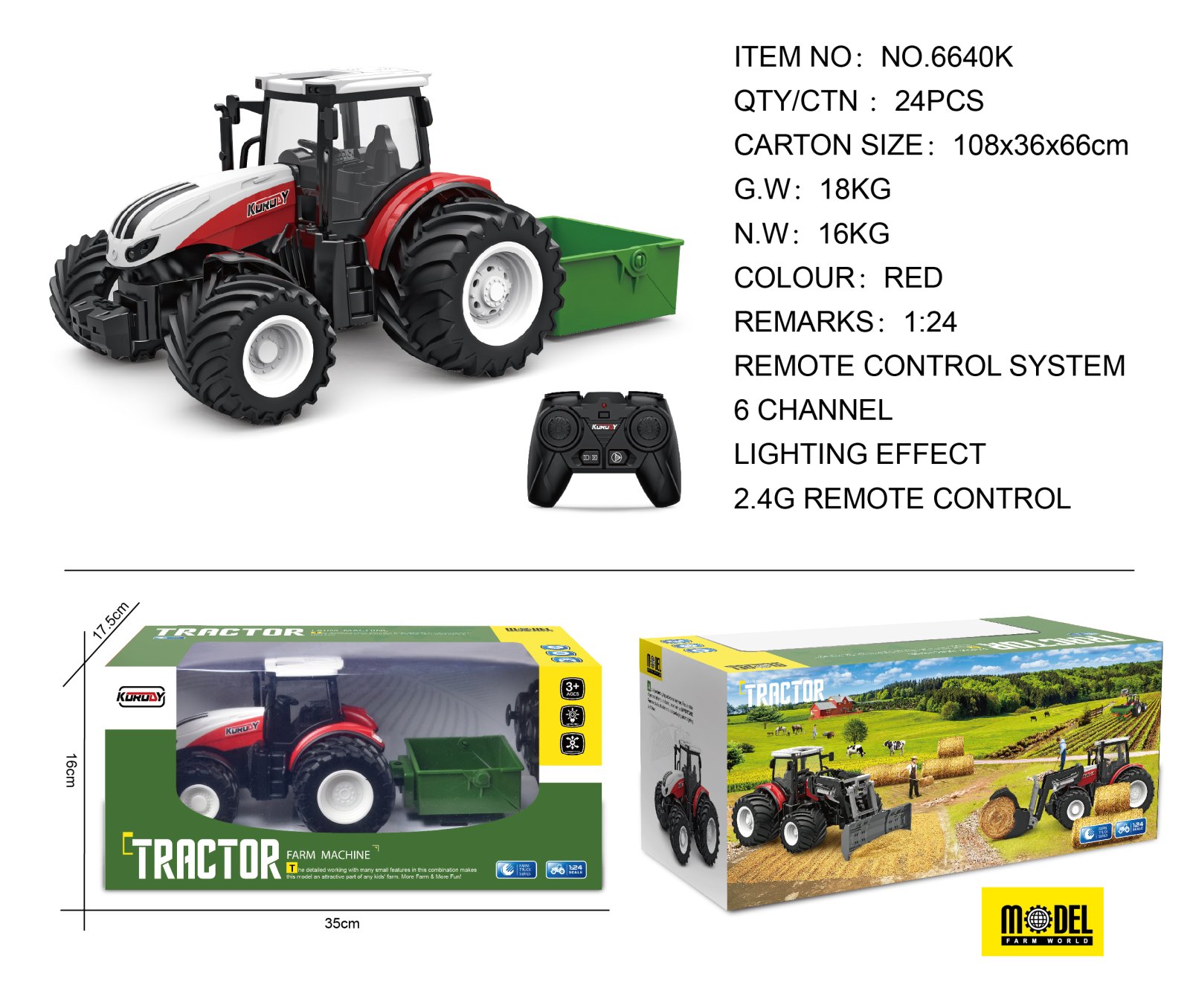Punane R/C traktor + tarvikud