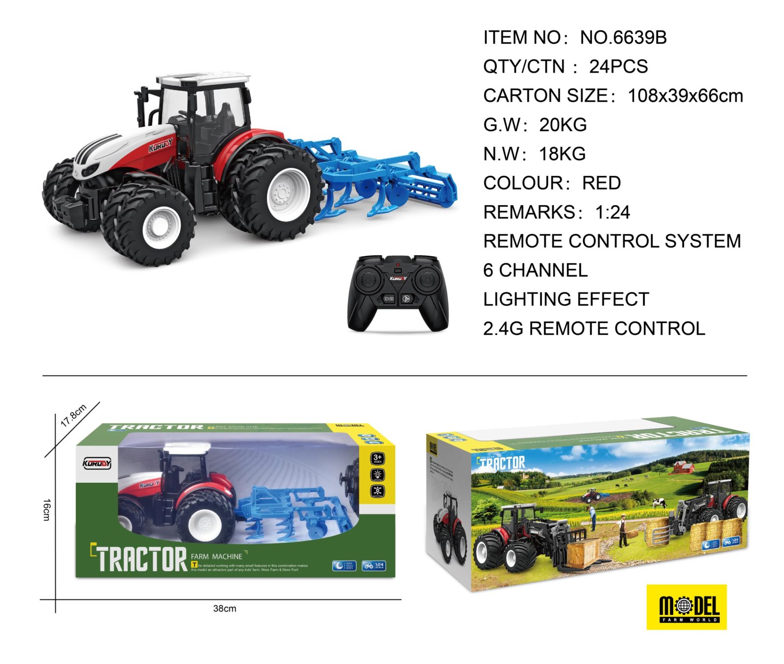 Punane R/C traktor adraga