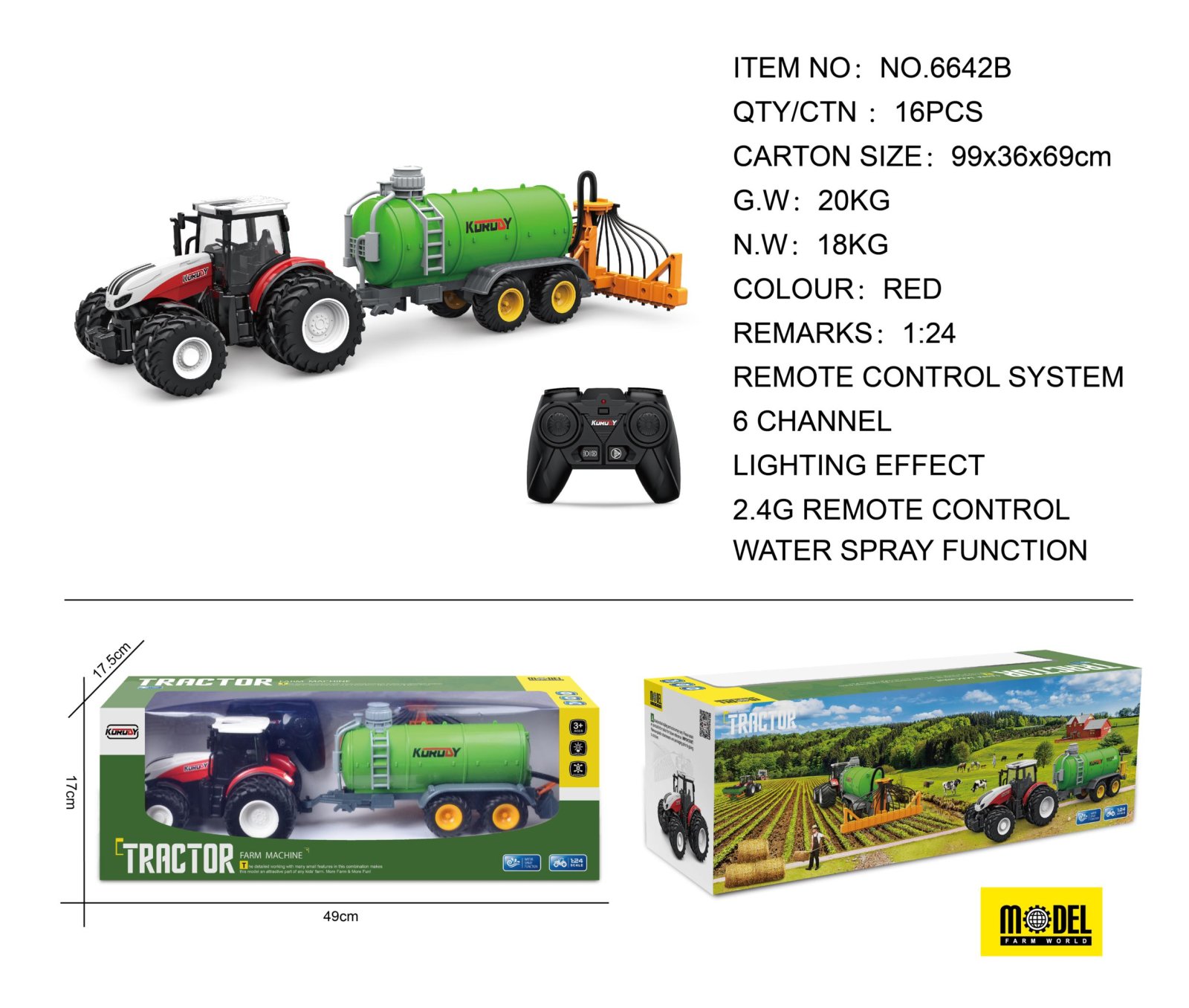Punane R/C traktor tsisterniga