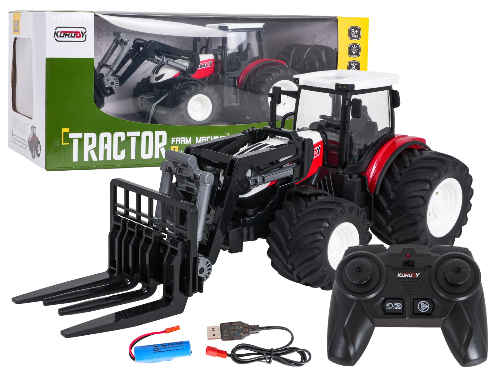 Punane R/C traktor pukseeritava traktoriga