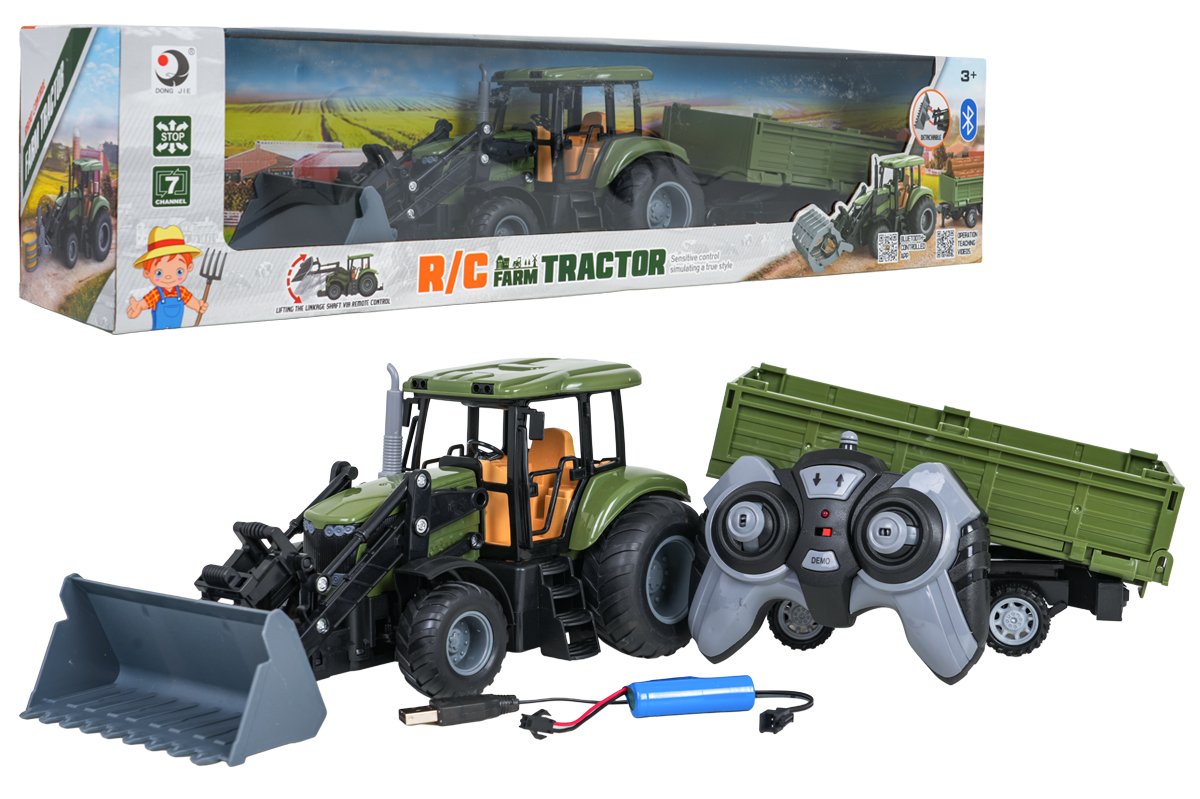 Roheline traktor haagisega R/C 1:20