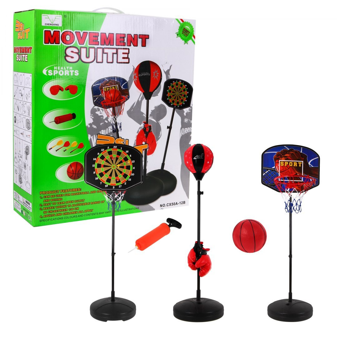 3 in 1 komplekt poks, noolemäng, korvpall