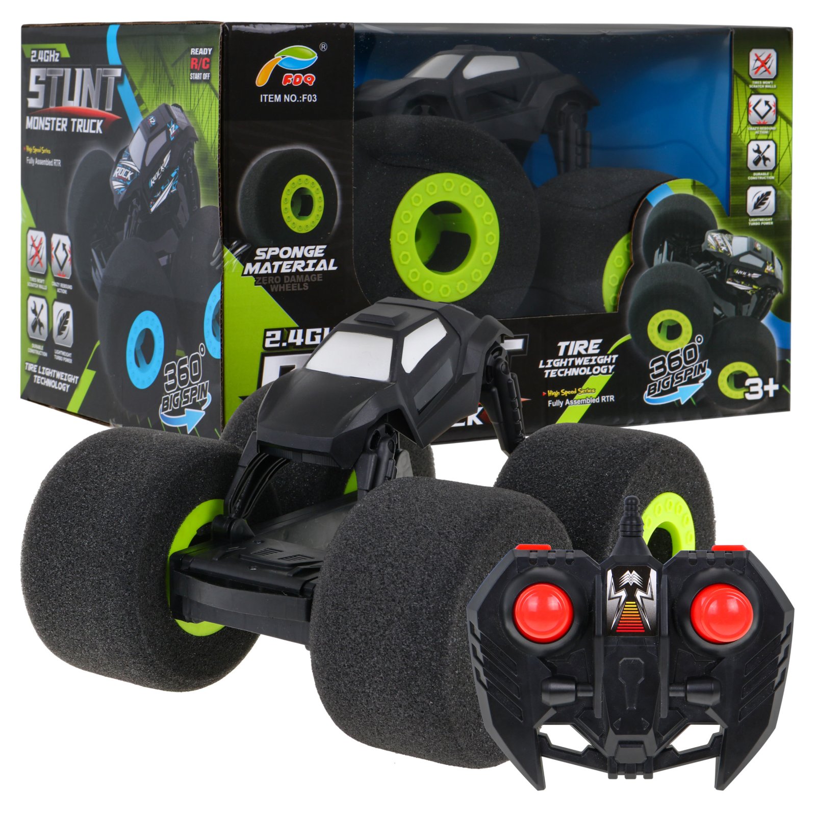 R/C mänguauto pehmete roheliste ratastega