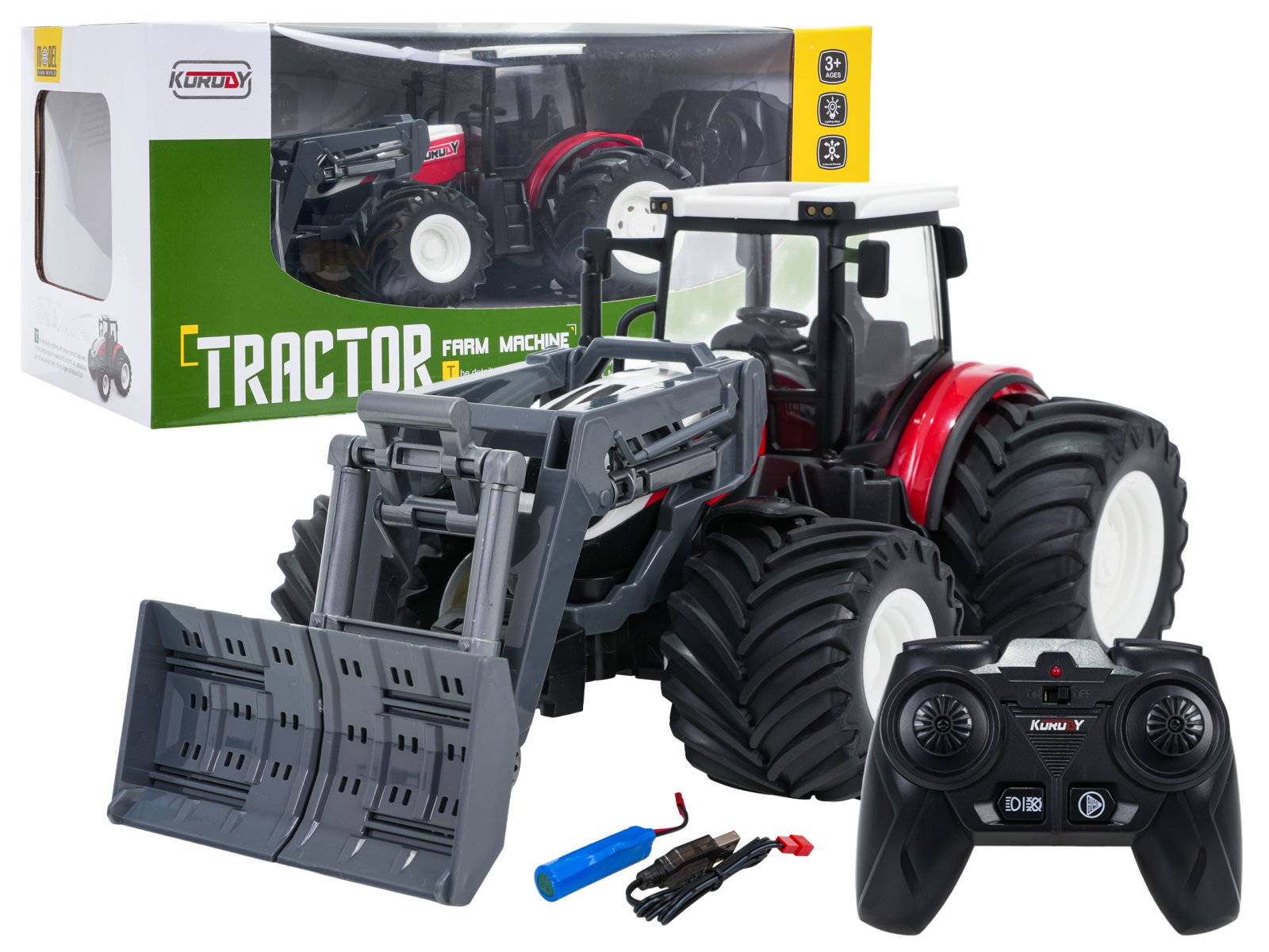 Traktor + buldooser R/C 1:24 punane