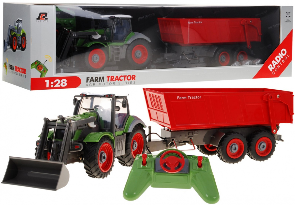 Traktor roheline haagis punane