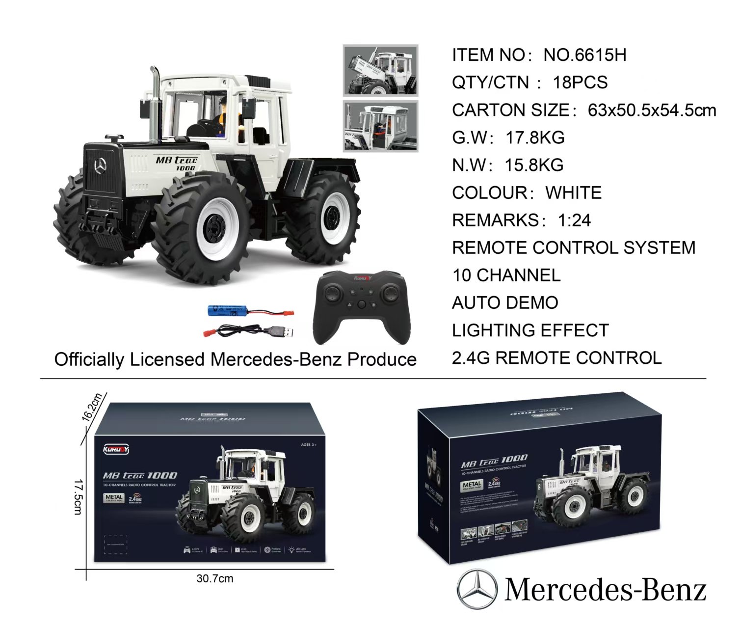 Traktor valge 1:24 puldiga Mercedes Benz