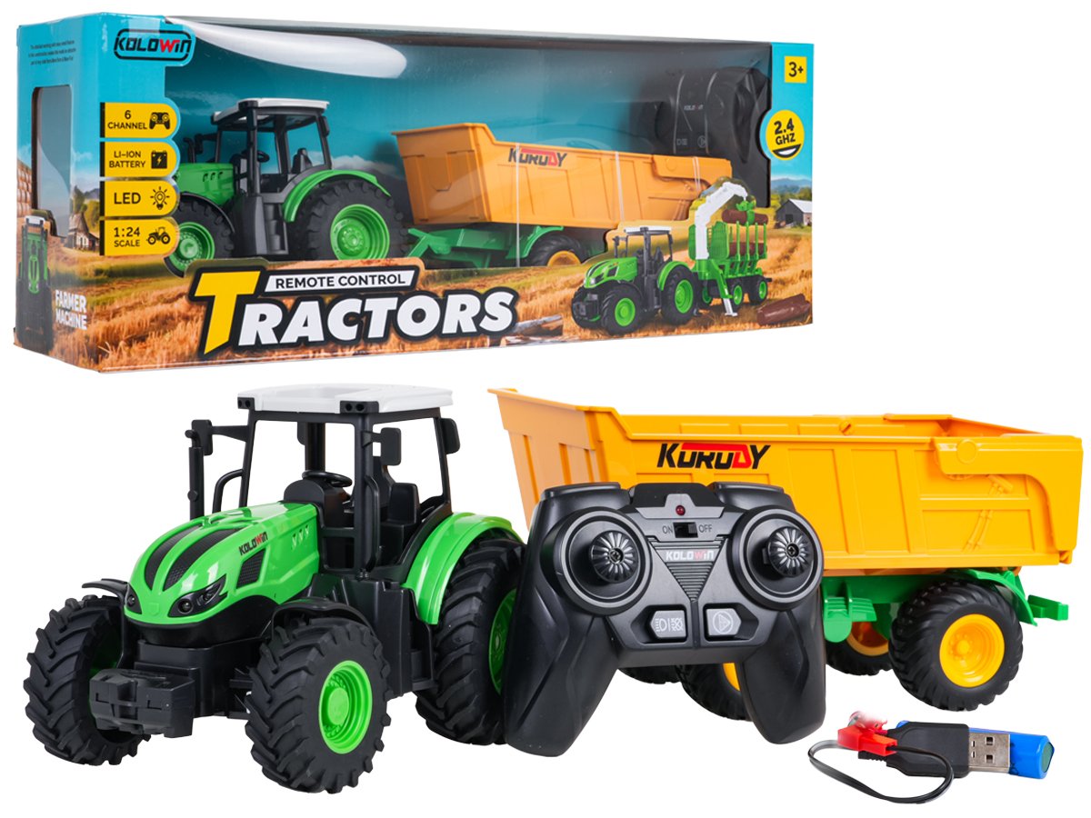 Traktor avatava kollase poolhaagisega R/C 1:24