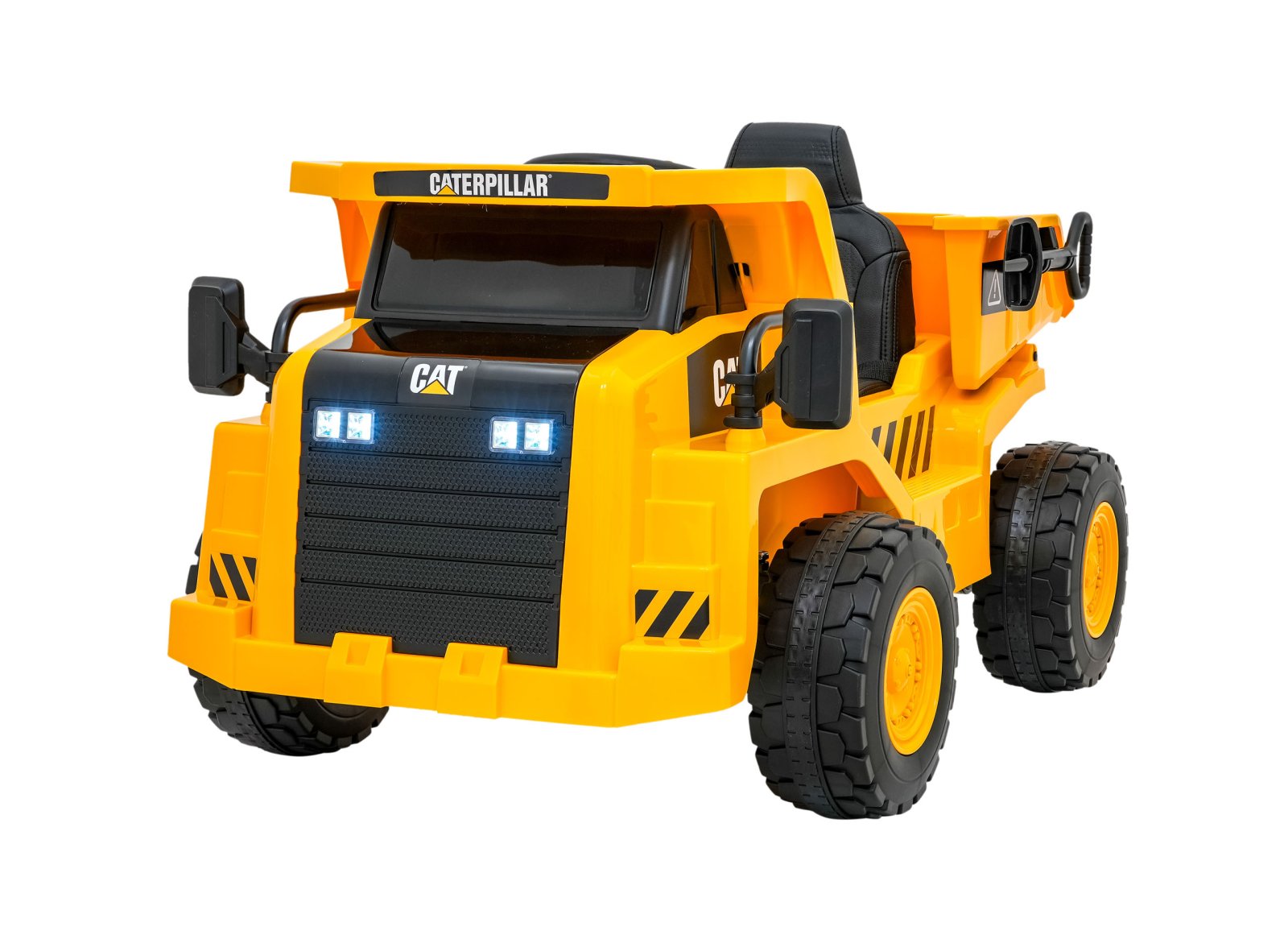 Keltainen Caterpillar-kuorma-auto kippilavalla