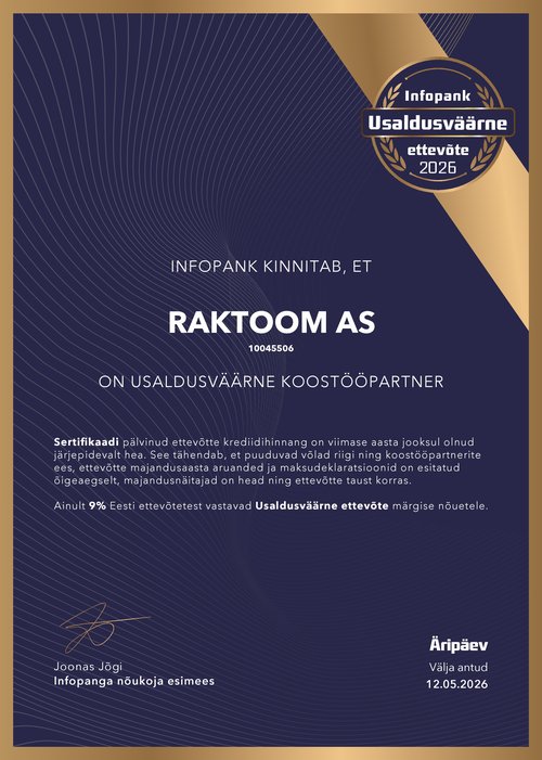 Creditinfo kõrgeim reiting · Usaldusväärne ettevõte 2026